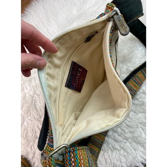 Catori Black White Striped Embellished Canvas Crossbody Boho Bag - Picture 5 of 8